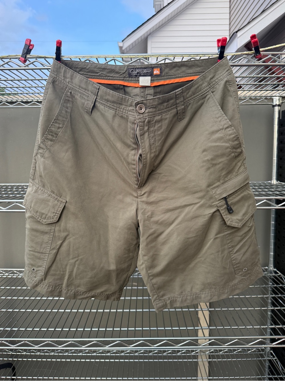 Quiksilver Waterman Collection Cargo Shorts Olive Green Zip Pocket Mens